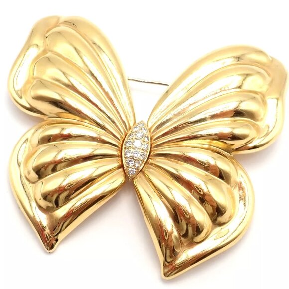 Authentic! Van Cleef & Arpels 18k Yellow Gold Extra Large Butterfly Pin Brooch - Picture 10 of 11